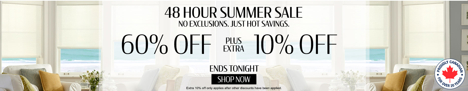 60% off everything + extra 10% off most popular blinds