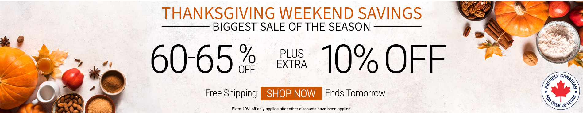 60-65% off everything + extra 10% off