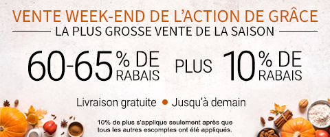 60-65% de rabais sur tout + 10% supplémentaire