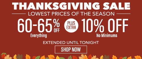 60-65% off everything + extra 10% off