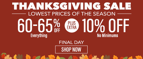 60-65% off everything + extra 10% off