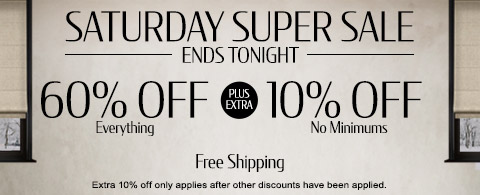 60% off everything + extra 10% off most popular blinds