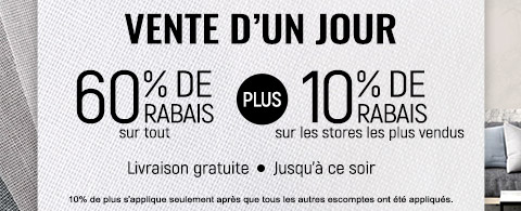 60% de rabais sur tout + 10% supplémentaire sur les stores les plus populaires