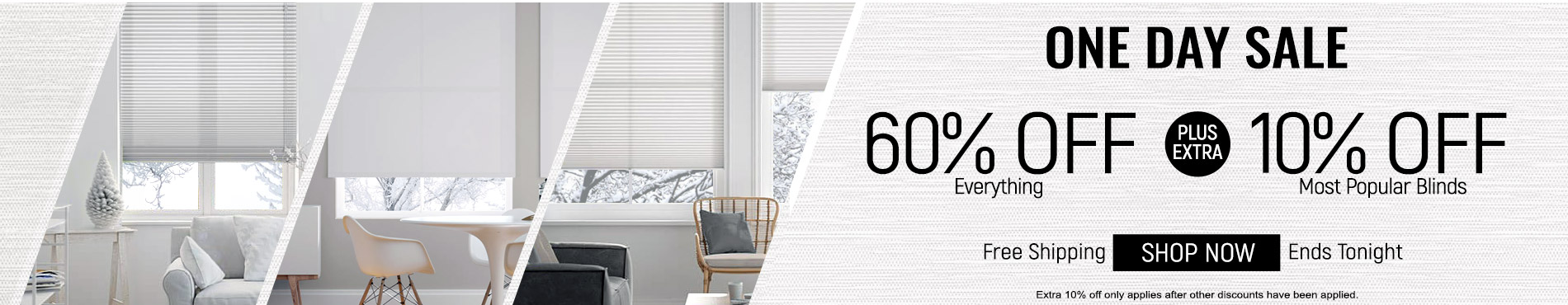 60% off everything + extra 10% off most popular blinds