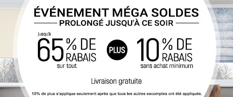 Jusqu'à 65% de rabais sur tout + 10% de rabais