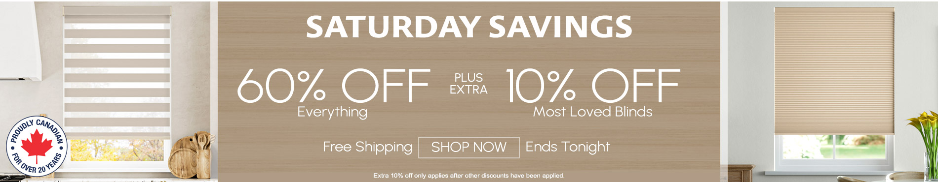 60% off everything + extra 10% off most loved blinds
