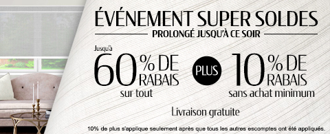 Jusqu'à 60% + 10% de rabais supplémentaire sur tout