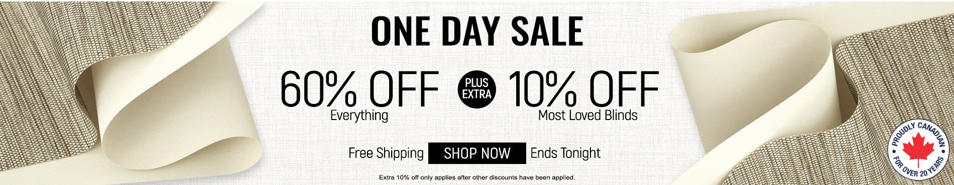 60% off everything + extra 10% off most loved blinds