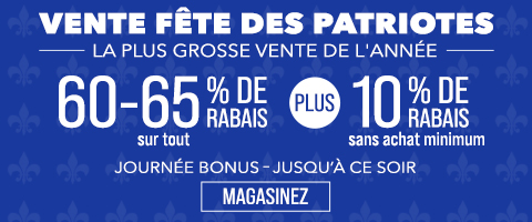 60-65% de rabais sur tout plus 10% supplémentaire