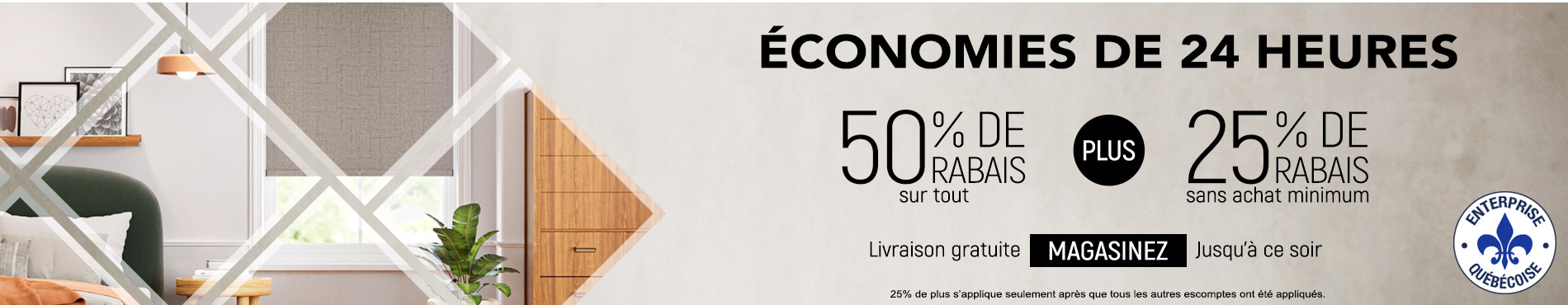 50% de rabais sur tout + 25% de rabais