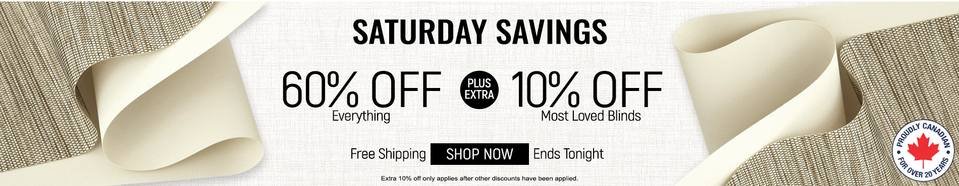 60% off everything + extra 10% off most loved blinds