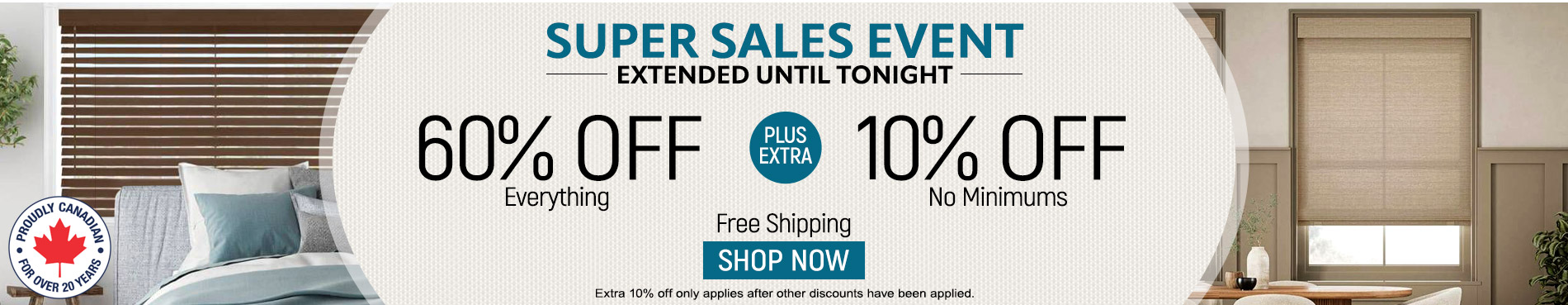 60% off everything + extra 10% off most popular blinds