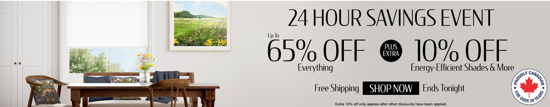 65% off everything plus extra 10% on All Energy-Efficient Blinds & More
