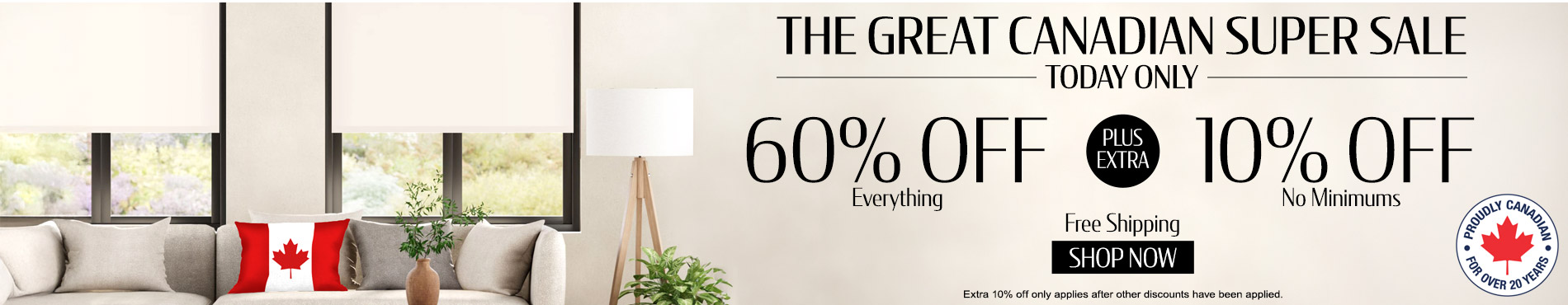 60% off everything + extra 10% off most popular blinds