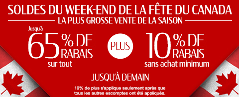 Jusqu'à 65% de rabais sur tout + 10% de rabais sur les toiles à rouleau et stores cellulaires