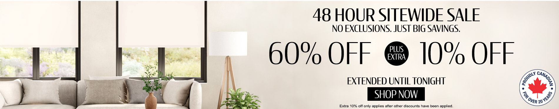 60% off everything + extra 10% off most popular blinds