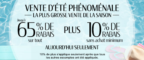 Jusqu'à 65% de rabais sur tout + 10% de rabais sur les toiles à rouleau et stores cellulaires