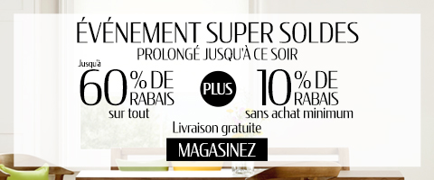 Jusqu'à 60% + 10% de rabais supplémentaire sur tout