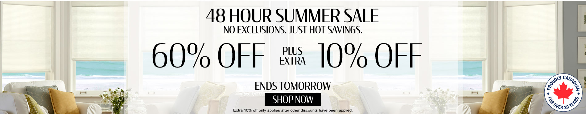 60% off everything + extra 10% off most popular blinds