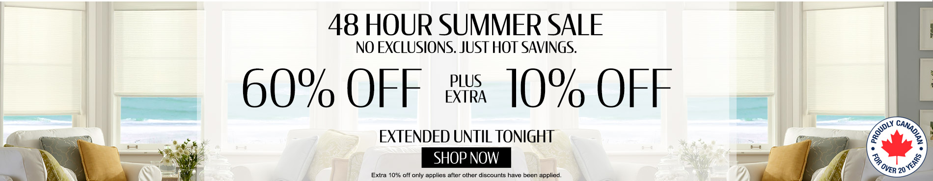 60% off everything + extra 10% off most popular blinds