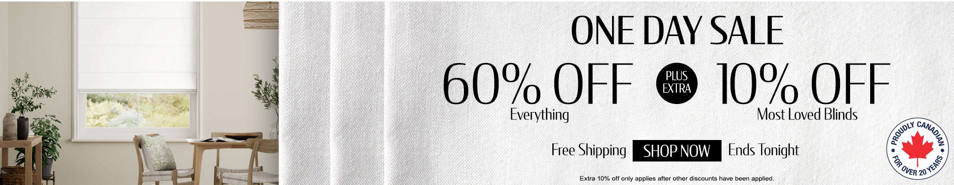 60% off everything + extra 10% off most loved blinds