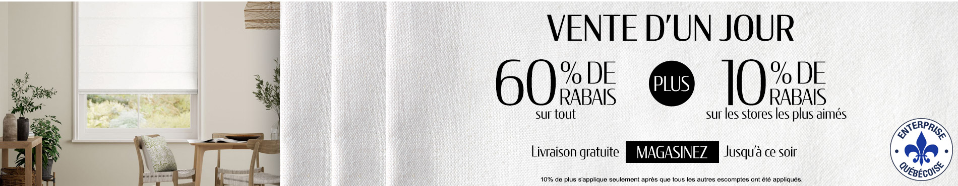 60% de rabais sur tout + 10% supplémentaire sur les stores les plus appréciés