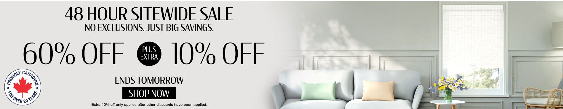 60% off everything + extra 10% off most popular blinds