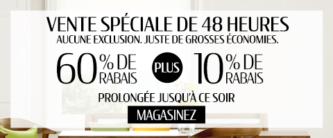 60% + 10% de rabais supplémentaire sur tout
