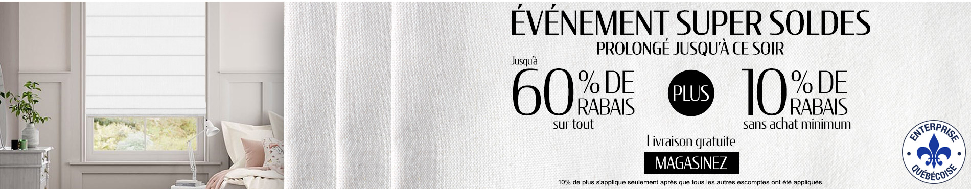 Jusqu'à 60% + 10% de rabais supplémentaire sur tout