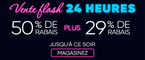 50% de rabais sur tout + 29% de rabais