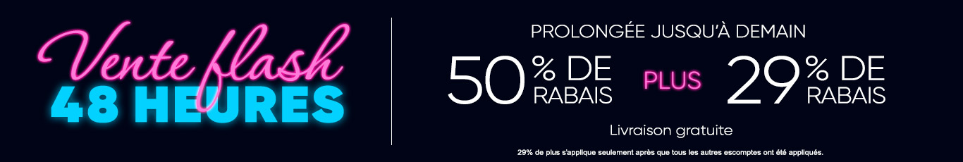 50% de rabais sur tout + 29% de rabais