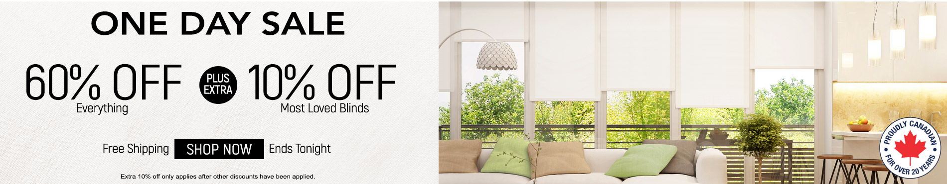60% off everything + extra 10% off most loved blinds