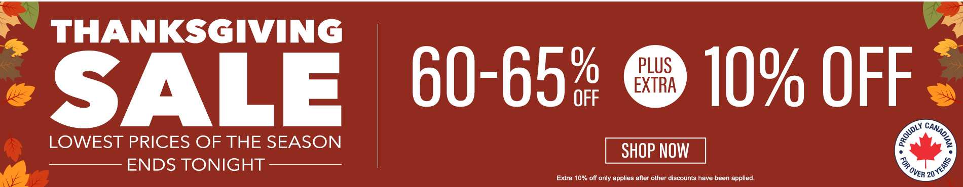 60-65% off everything + extra 10% off
