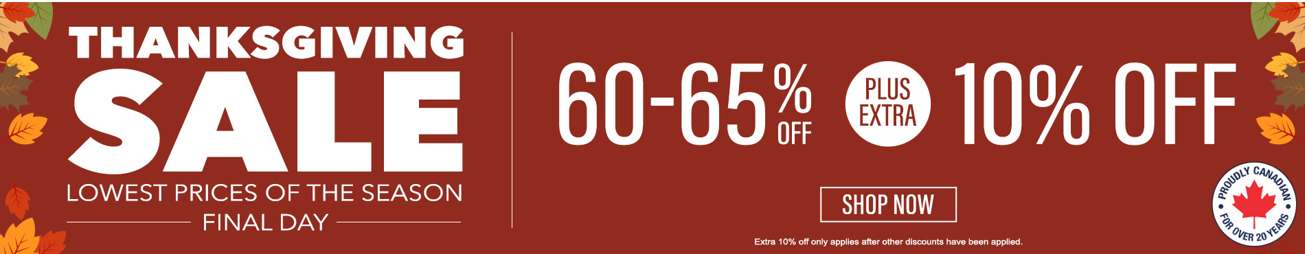 60-65% off everything + extra 10% off