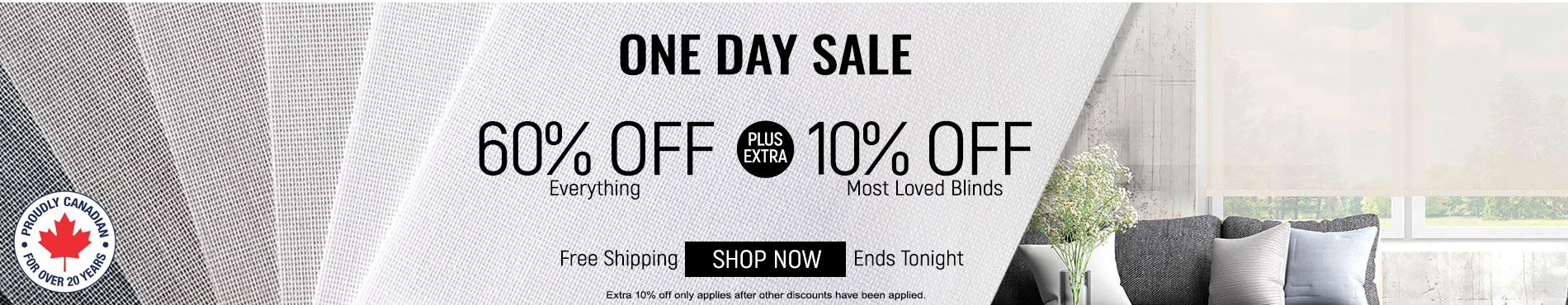 60% off everything + extra 10% off most loved blinds