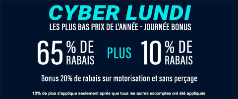 65% de rabais sur tout + 10% de rabais sur les toiles à rouleau et stores cellulaires