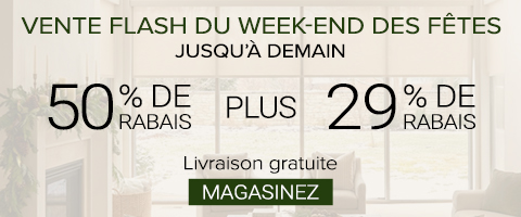 50% de rabais sur tout + 29% de rabais