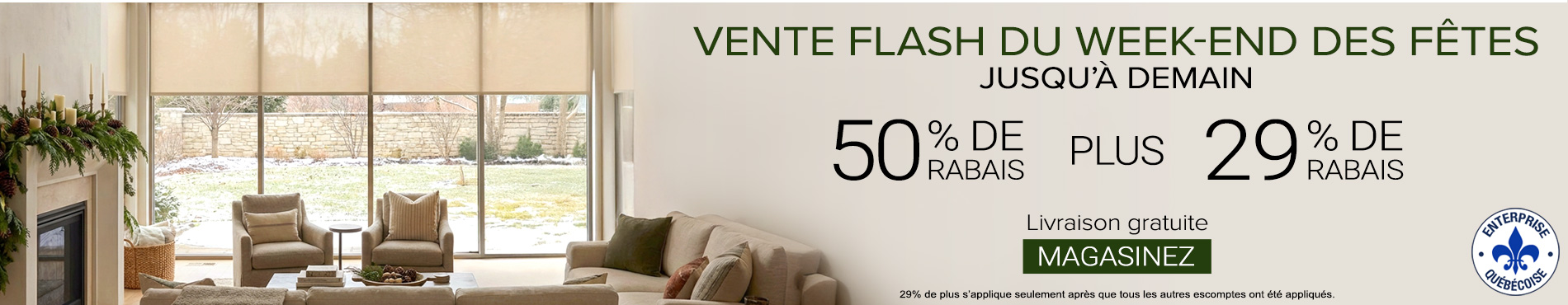 50% de rabais sur tout + 29% de rabais