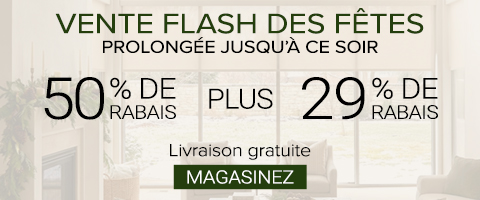 50% de rabais sur tout + 29% de rabais