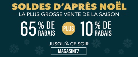 65% de rabais sur tout plus 10% supplémentaire