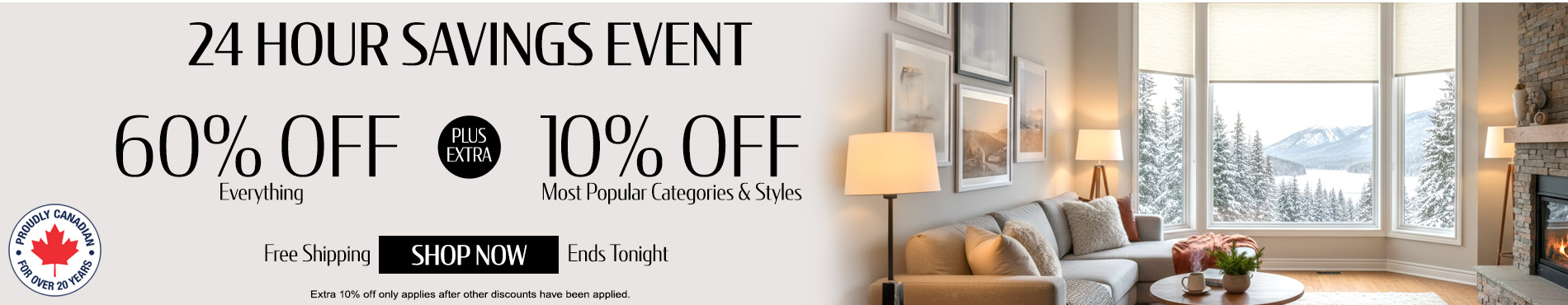 60% off everything + extra 10% off Top Selling Categories & Styles
