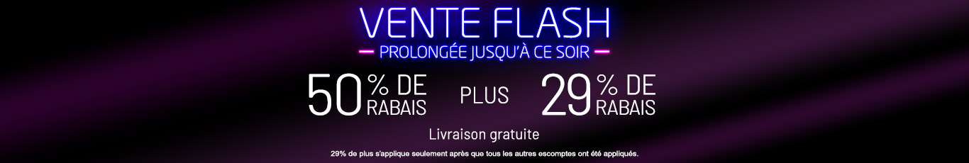 50% de rabais sur tout + 29% de rabais