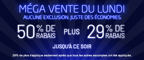 50% de rabais sur tout + 29% de rabais