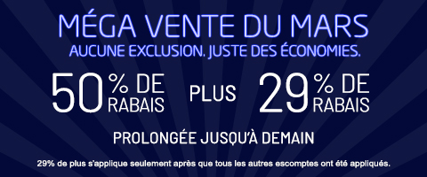 50% de rabais sur tout + 29% de rabais