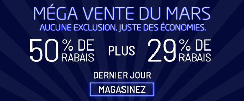 50% de rabais sur tout + 29% de rabais