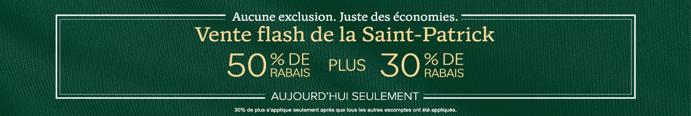 50% de rabais sur tout + 29% de rabais