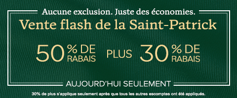 50% de rabais sur tout + 29% de rabais