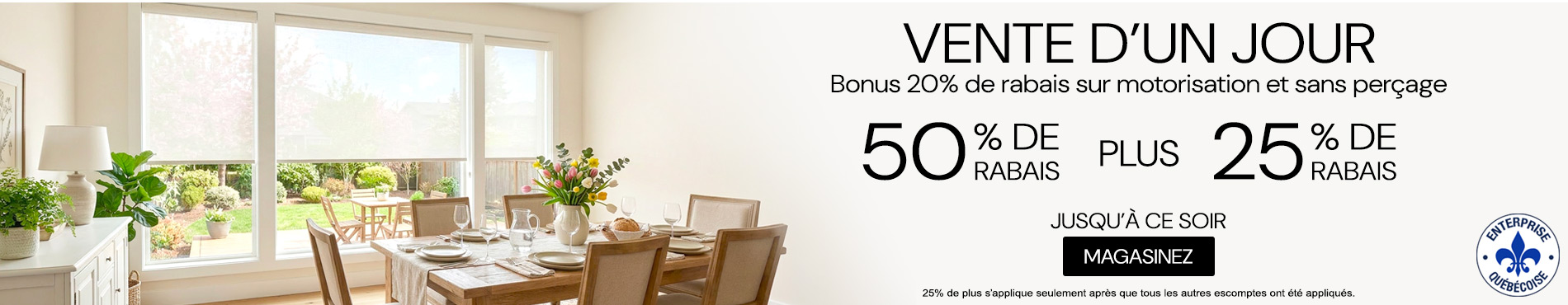 50% de rabais sur tout + 25% de rabais