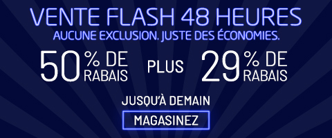 50% de rabais sur tout + 29% de rabais