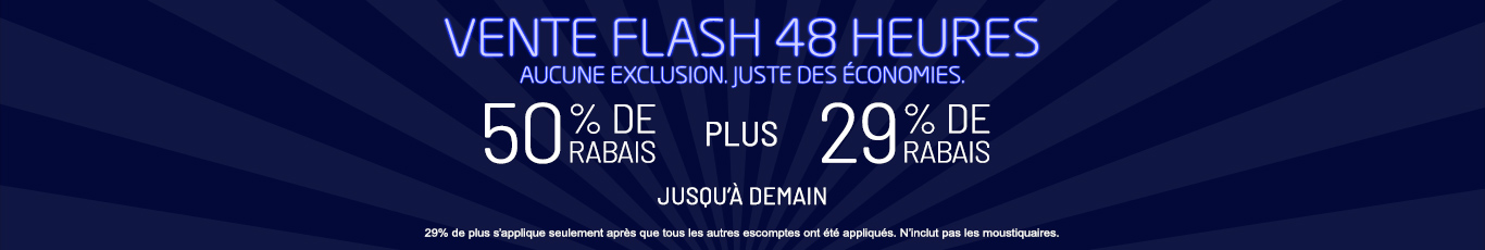50% de rabais sur tout + 29% de rabais